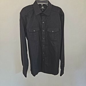 Rock & Republic Men’s Long Sleeve Button Down Shirt 2 Chest Pockets Black SZ S